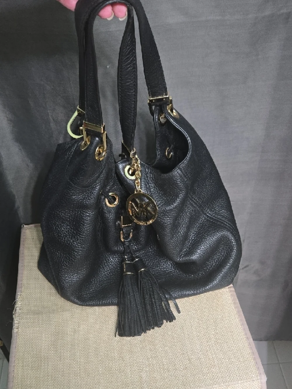 Michael Kors Black Pebbled Leather Hobo with Gold Hardware and Tassels - Picture 12 of 12
